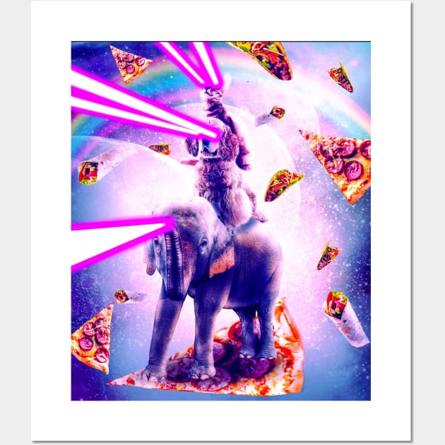 Laser Eyes Space Cat Riding Dog And Elephant Wall Art by Random Galaxy